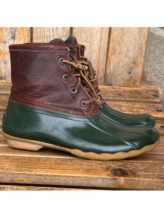 Sperry Shoes - Sperry Women's Saltwater Duck Boots Brown Green Waterproof Women’s size 6